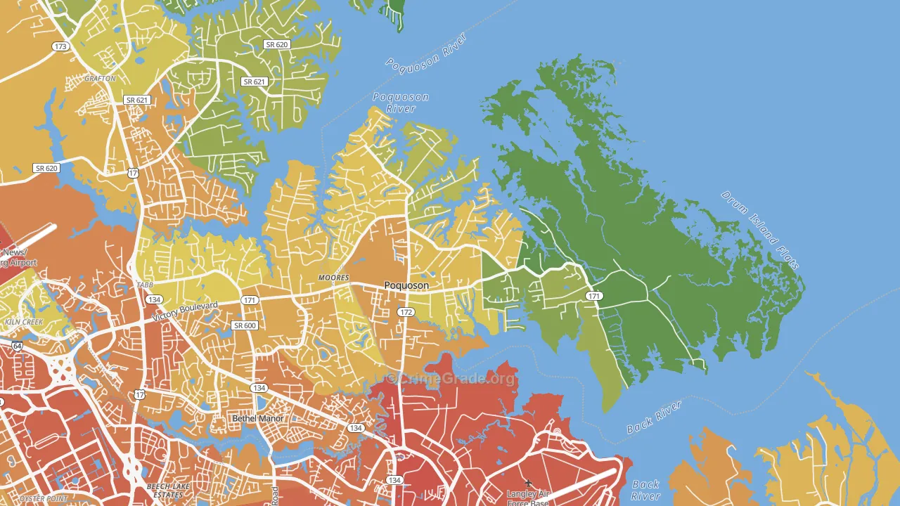 Poquoson City, VA Map of Vehicle Theft Rates