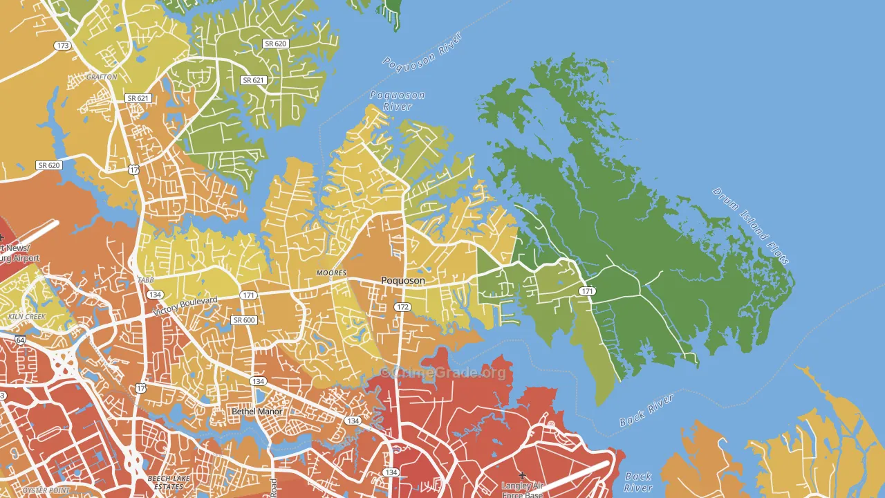 Poquoson, VA Map of Vehicle Theft Rates