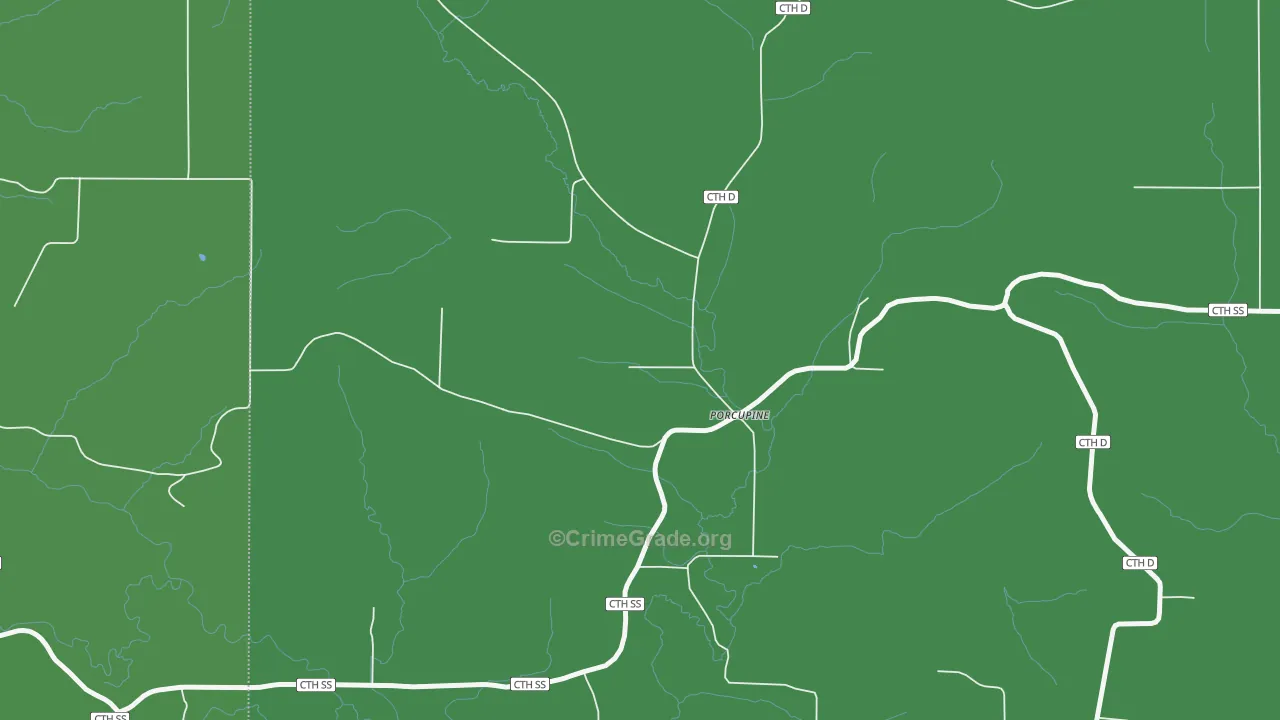 Porcupine, WI Map of Vehicle Theft Rates