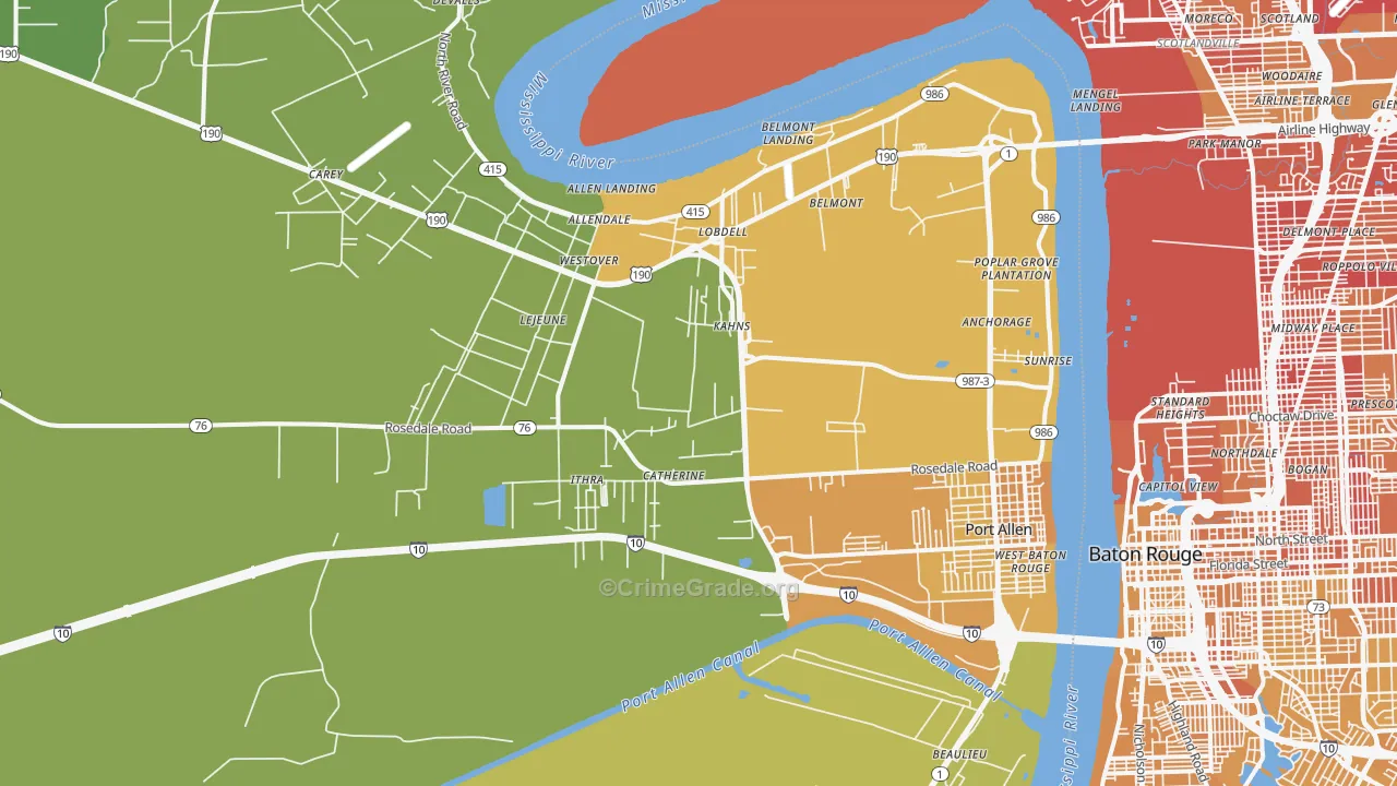 Port Allen, LA Map of Vehicle Theft Rates