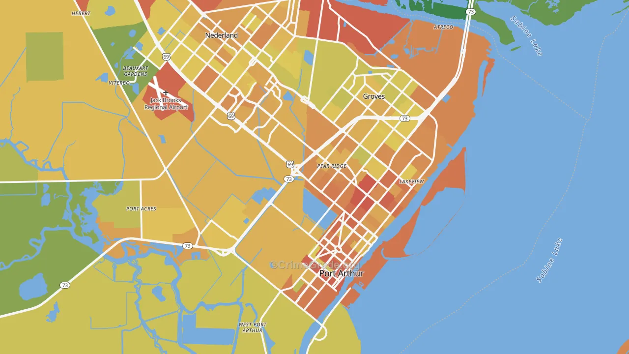 Port Arthur, TX Map of Vehicle Theft Rates