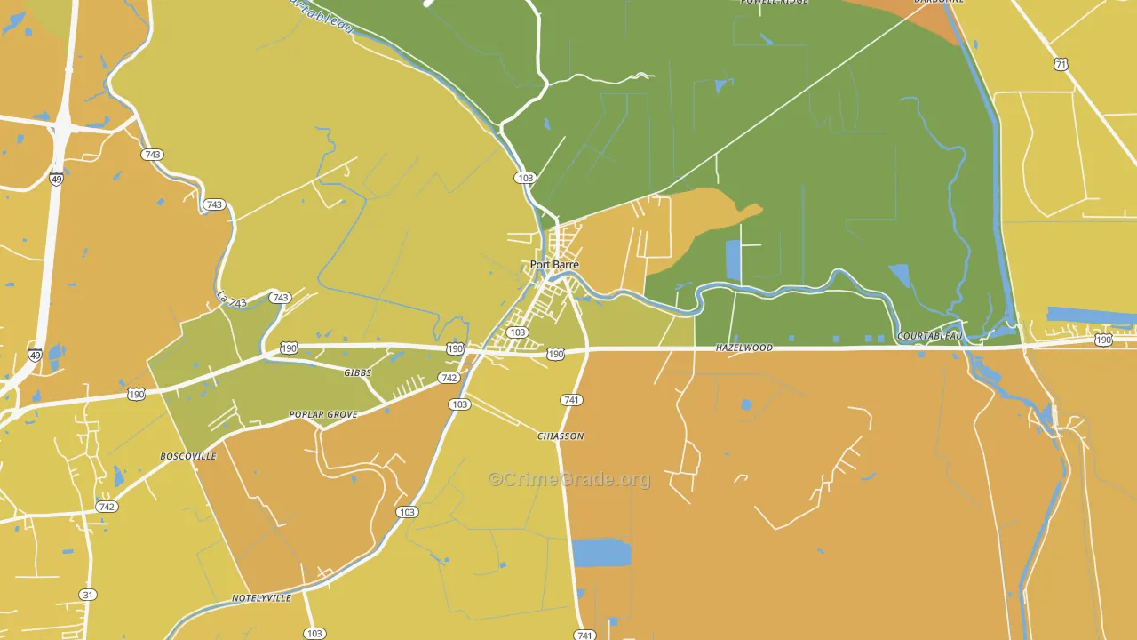 Port Barre, LA Map of Vehicle Theft Rates
