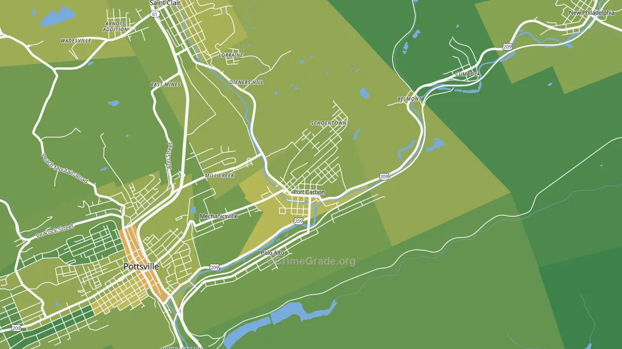 Port Carbon, PA Map of Vehicle Theft Rates