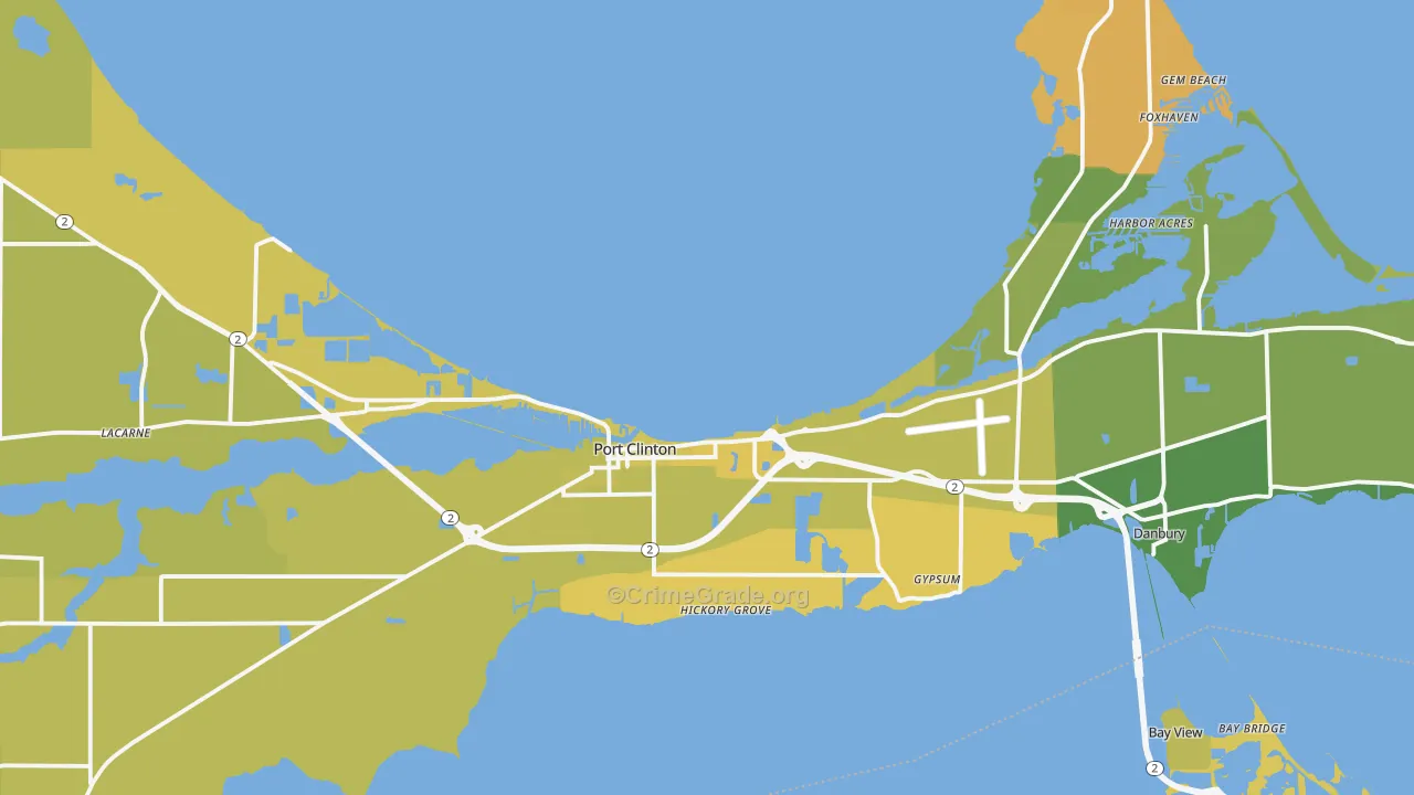 Port Clinton, OH Map of Vehicle Theft Rates