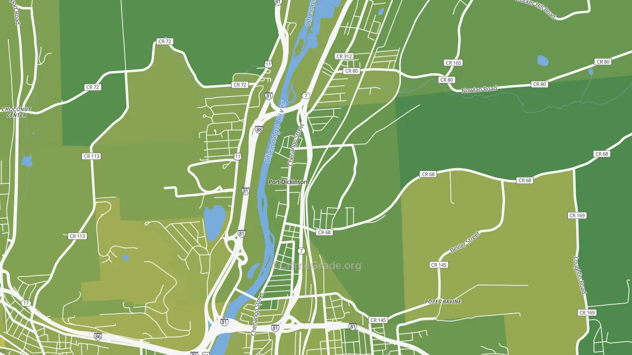 Port Dickinson, NY Map of Vehicle Theft Rates