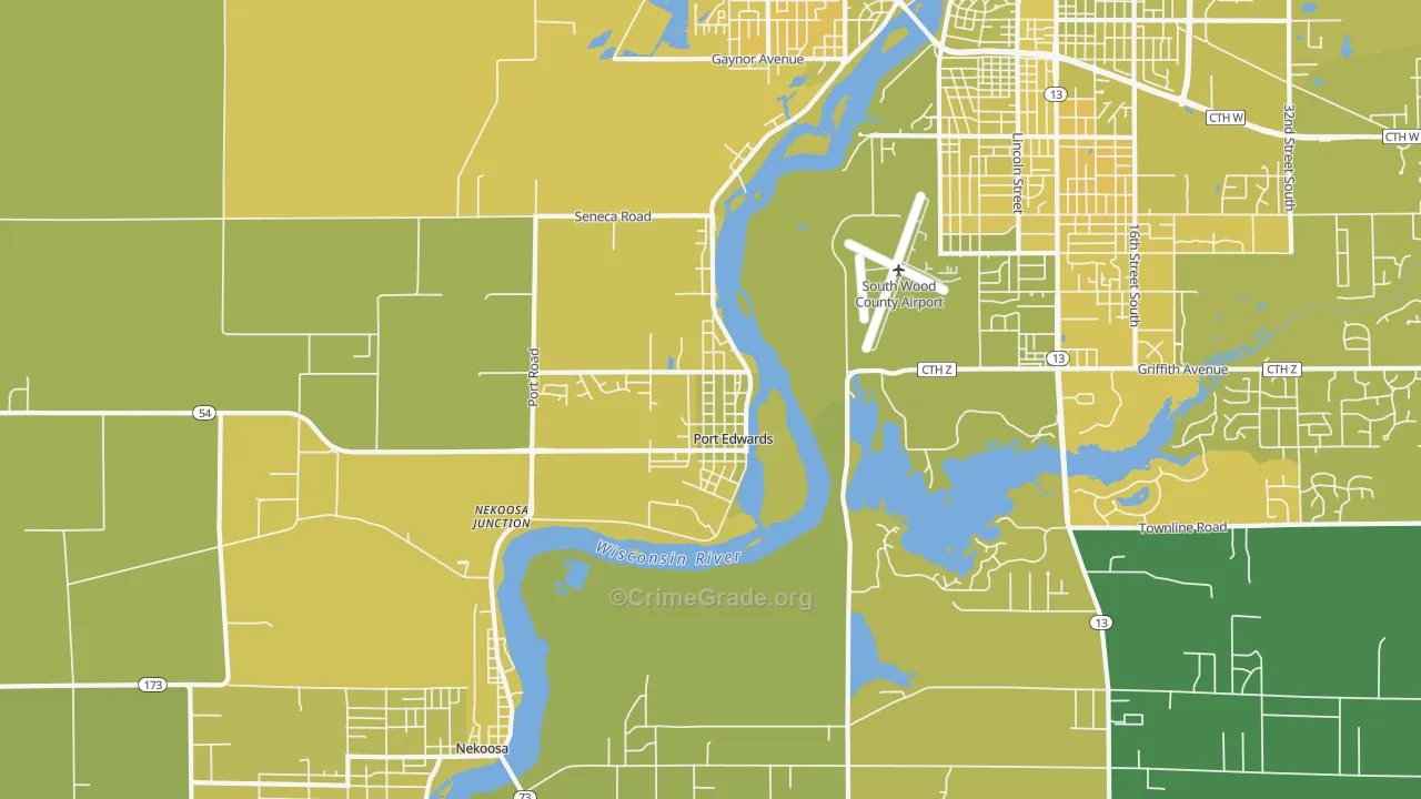 Port Edwards, WI Map of Vehicle Theft Rates