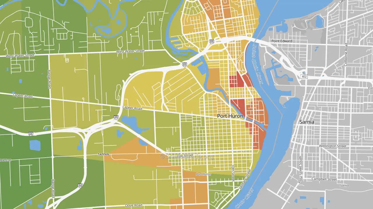 Port Huron, MI Map of Vehicle Theft Rates