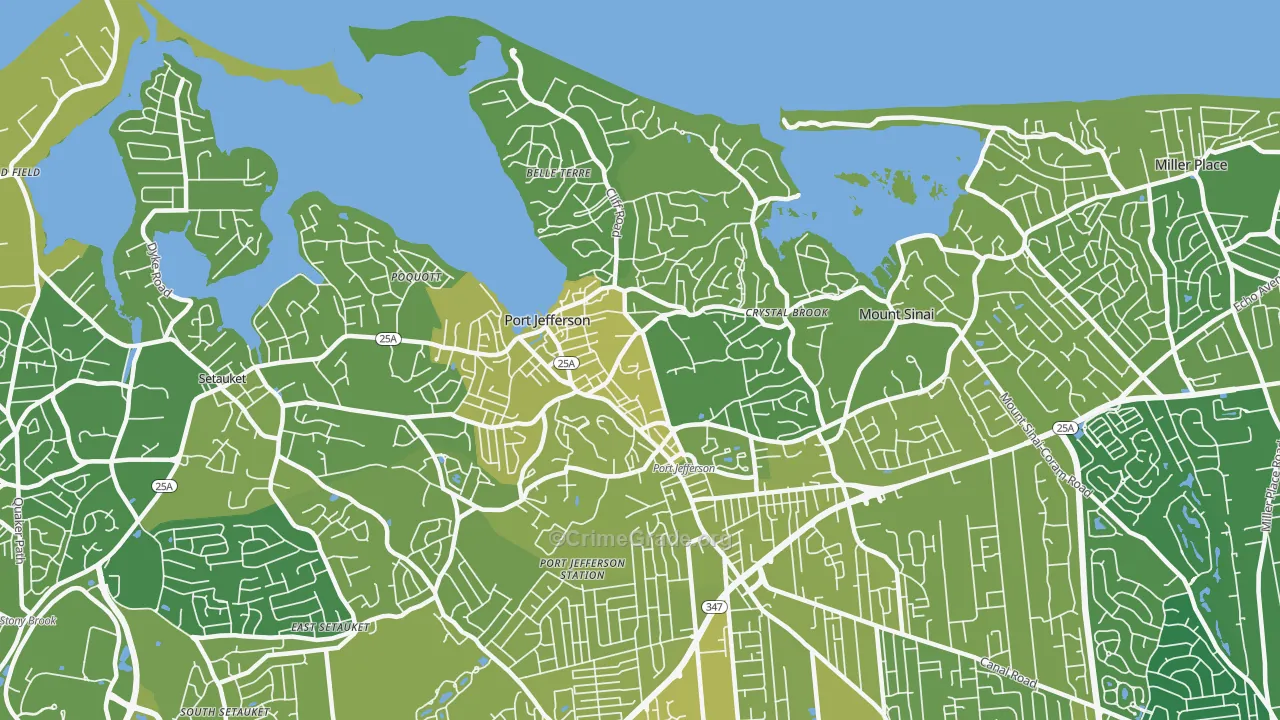 Port Jefferson, NY Map of Vehicle Theft Rates