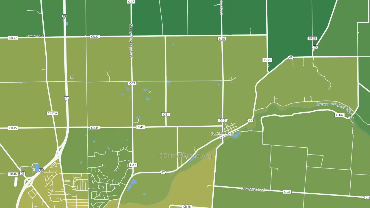 Port Jefferson, OH Map of Vehicle Theft Rates