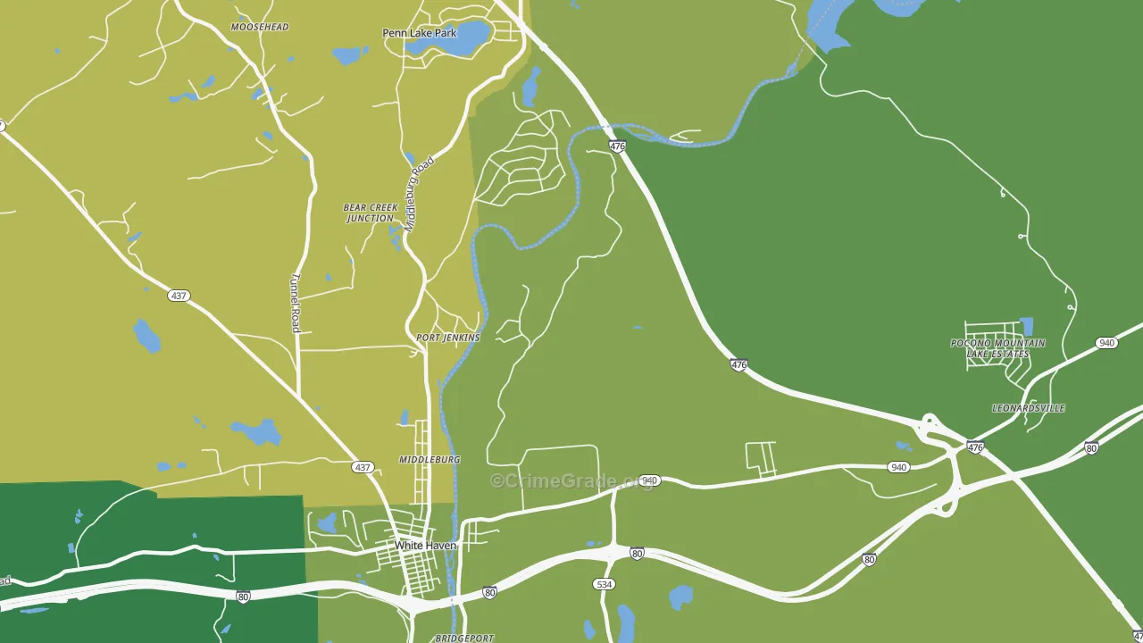 Port Jenkins, PA Map of Vehicle Theft Rates