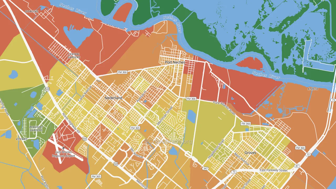 Port Neches, TX Map of Vehicle Theft Rates