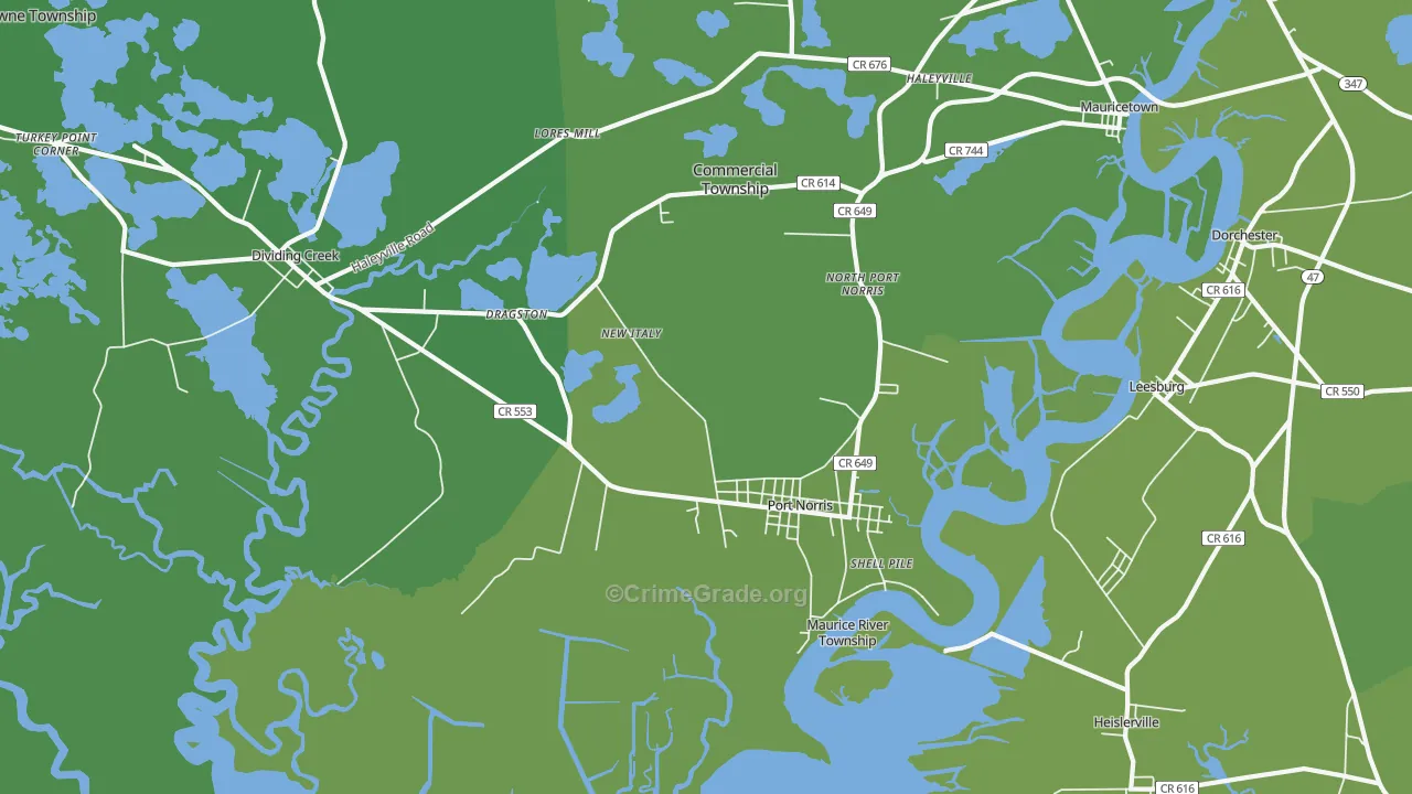 Port Norris, NJ Map of Vehicle Theft Rates