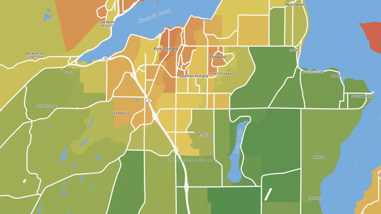Port Orchard, WA Map of Vehicle Theft Rates