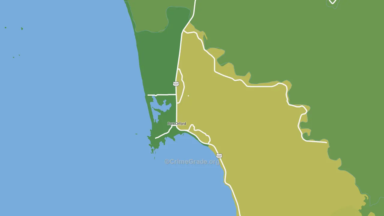 Port Orford, OR Map of Vehicle Theft Rates