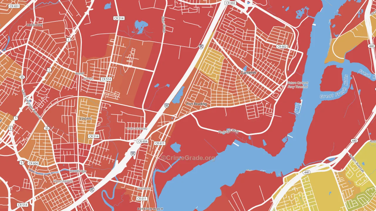 Port Reading, NJ Map of Vehicle Theft Rates