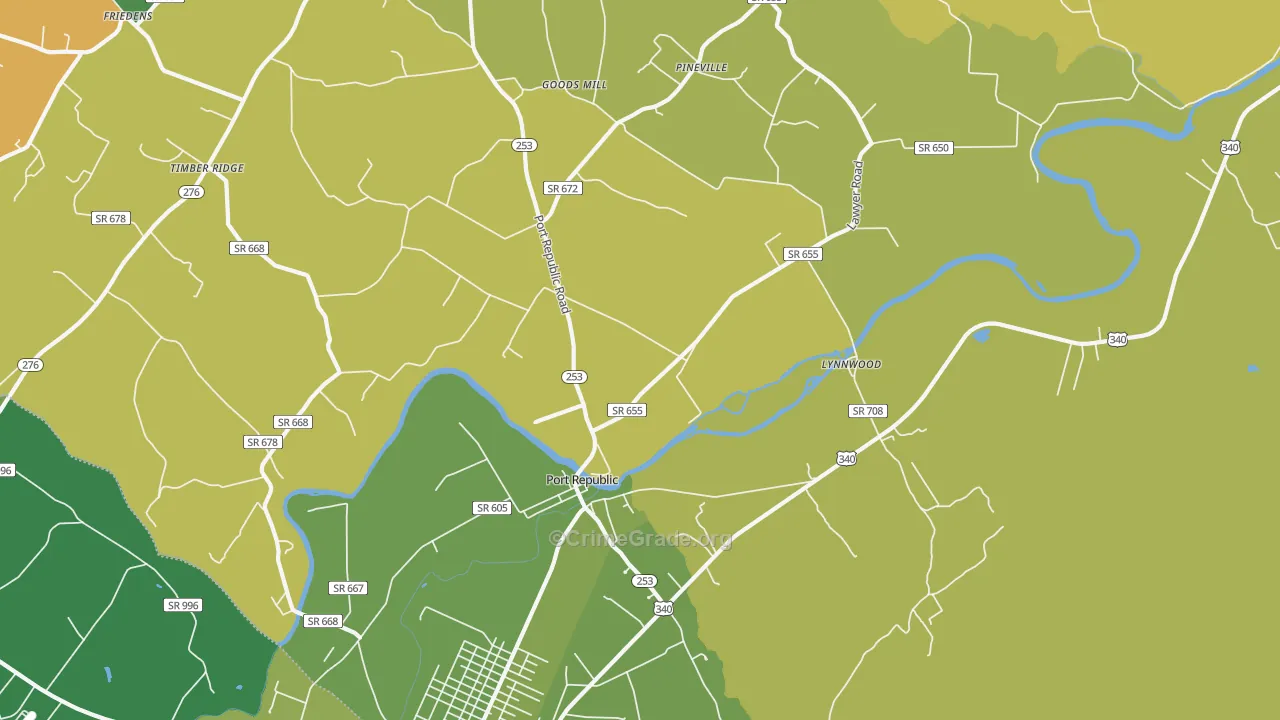 Port Republic, VA Map of Vehicle Theft Rates