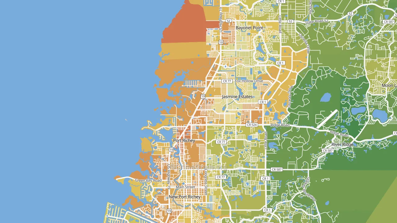 Port Richey, FL Map of Vehicle Theft Rates