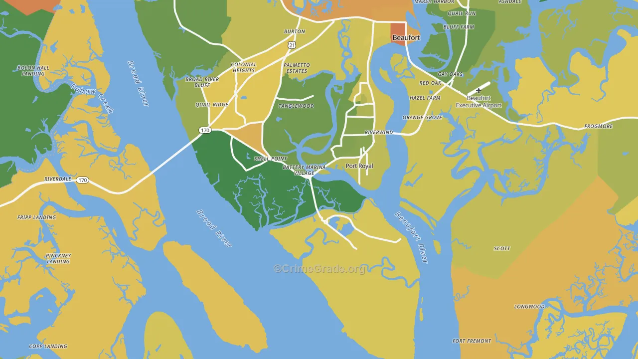 Port Royal, SC Map of Vehicle Theft Rates