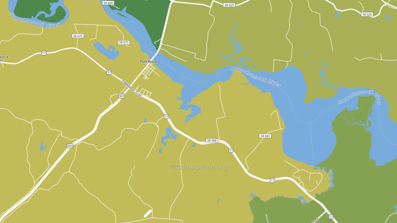 Port Royal, VA Map of Vehicle Theft Rates