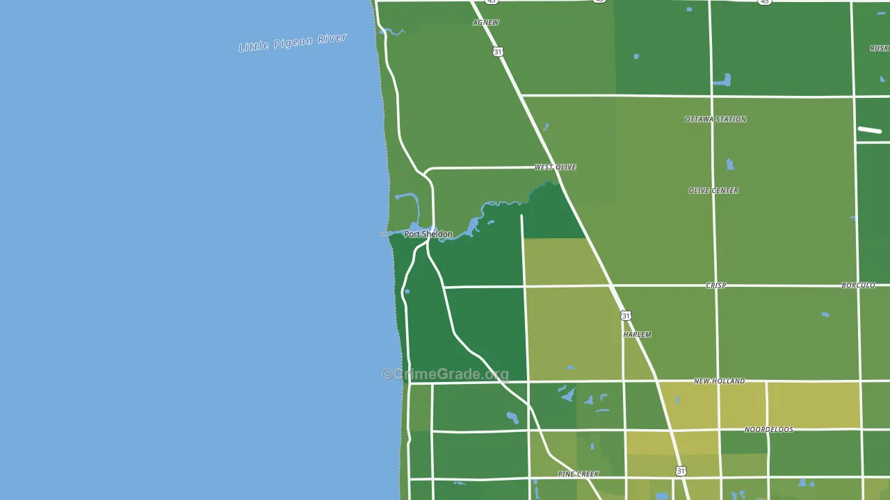 Port Sheldon, MI Map of Vehicle Theft Rates
