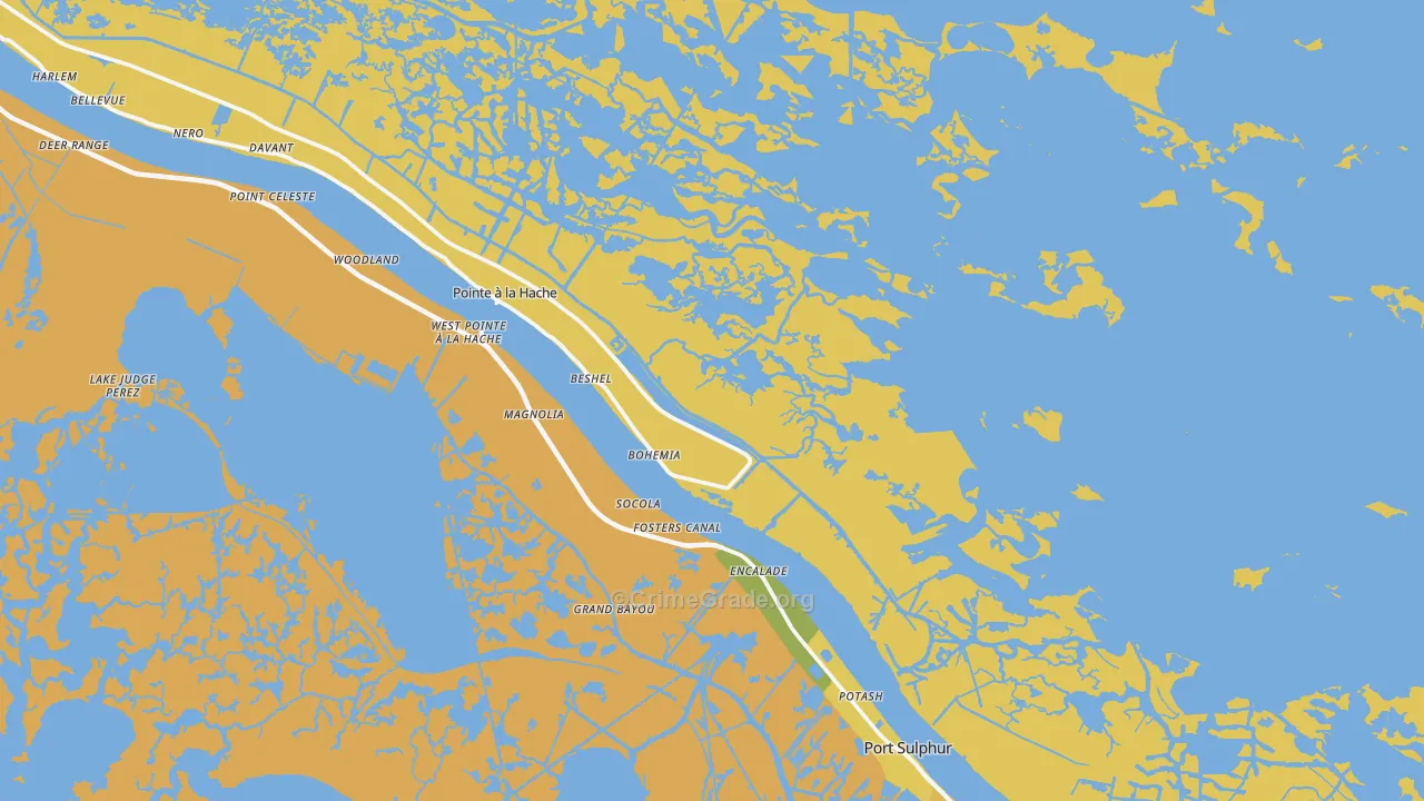 Port Sulphur, LA Map of Vehicle Theft Rates