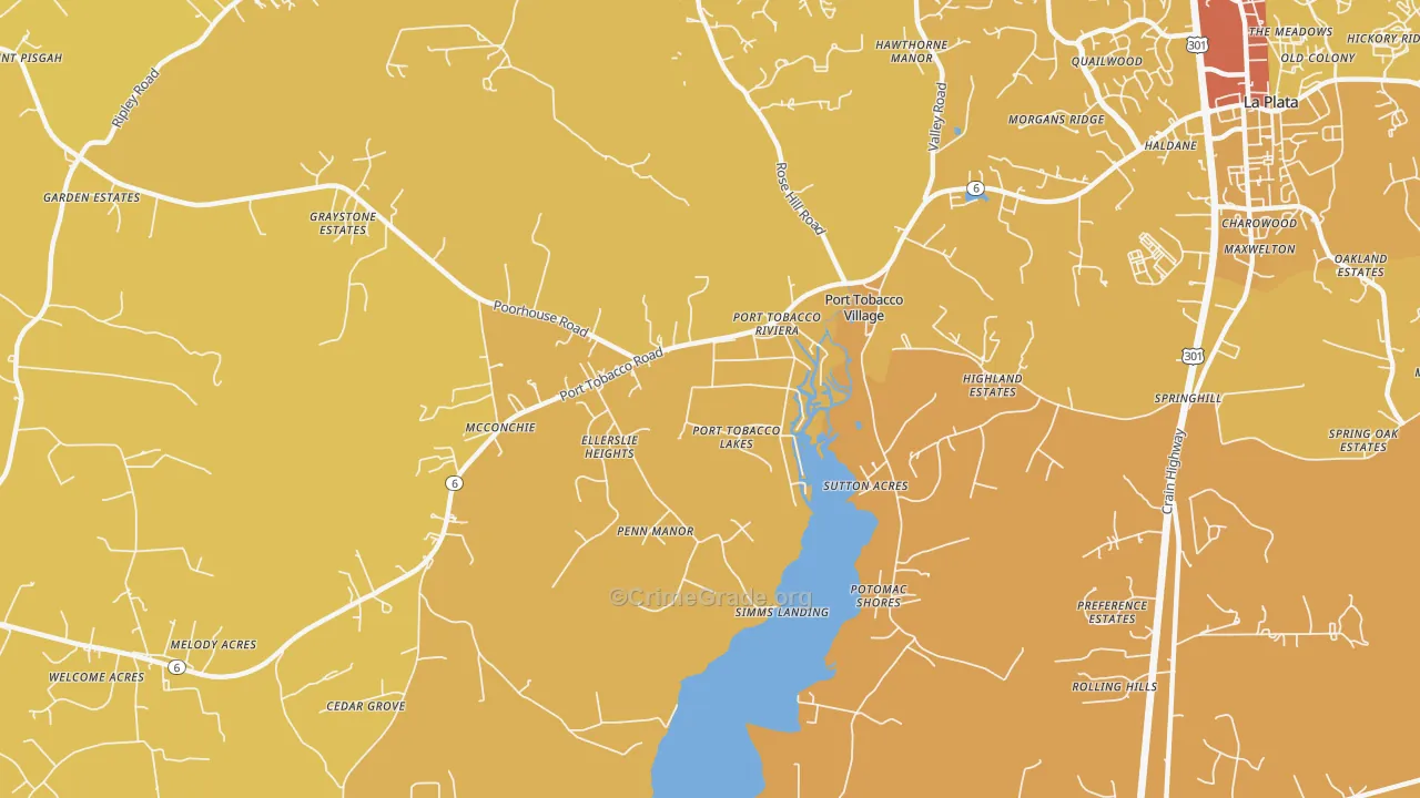 Port Tobacco, MD Map of Vehicle Theft Rates