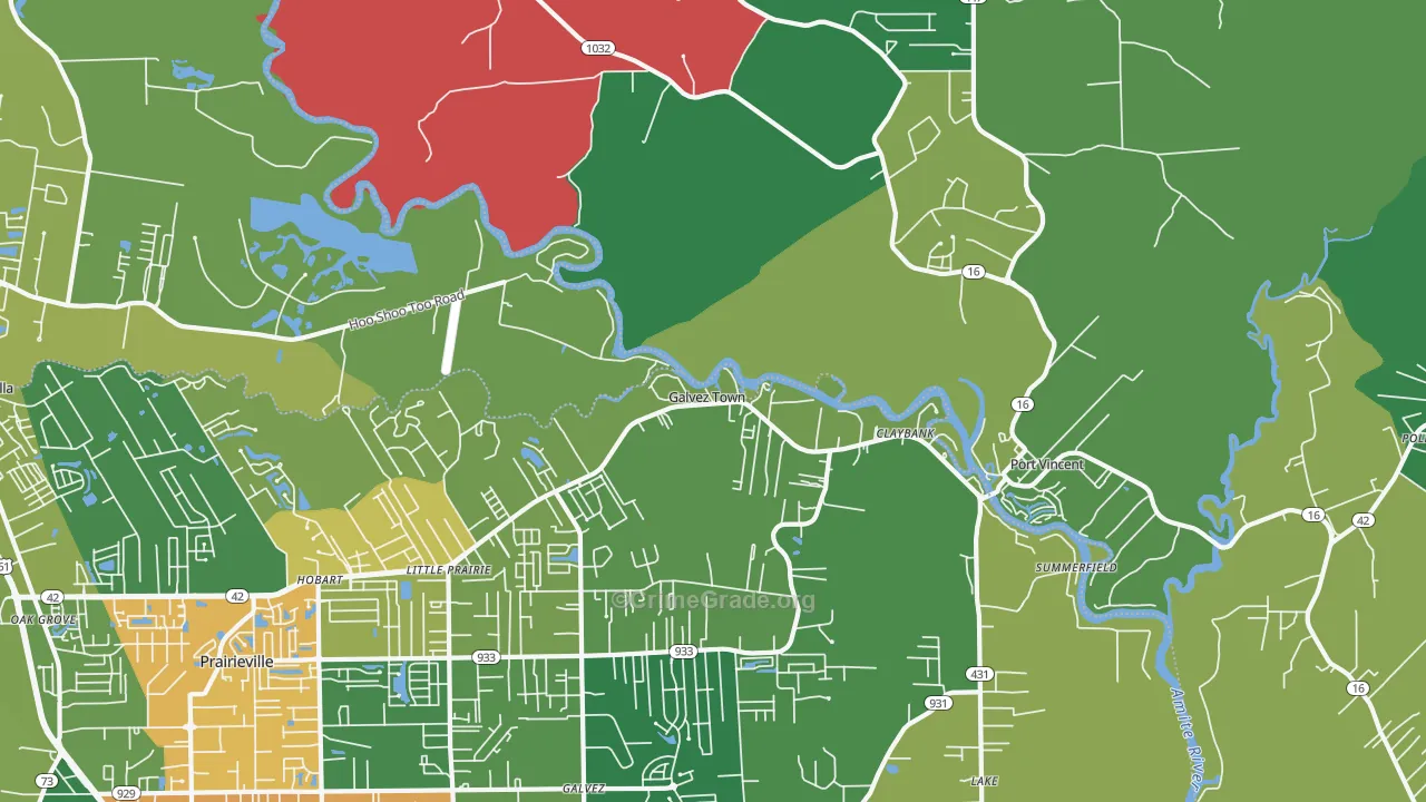 Port Vincent, LA Map of Vehicle Theft Rates