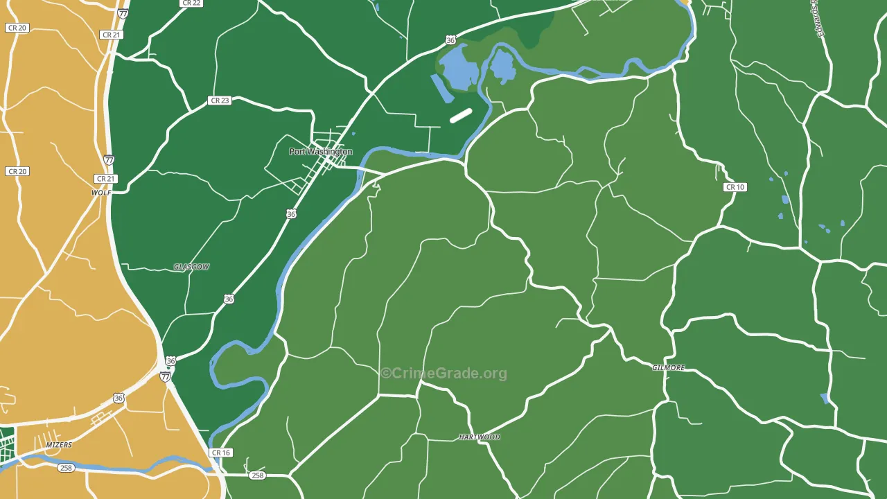 Port Washington, OH Map of Vehicle Theft Rates