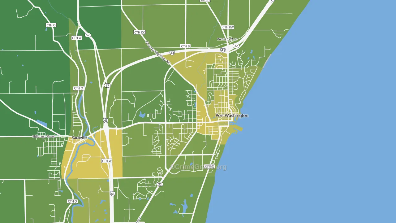 Port Washington, WI Map of Vehicle Theft Rates