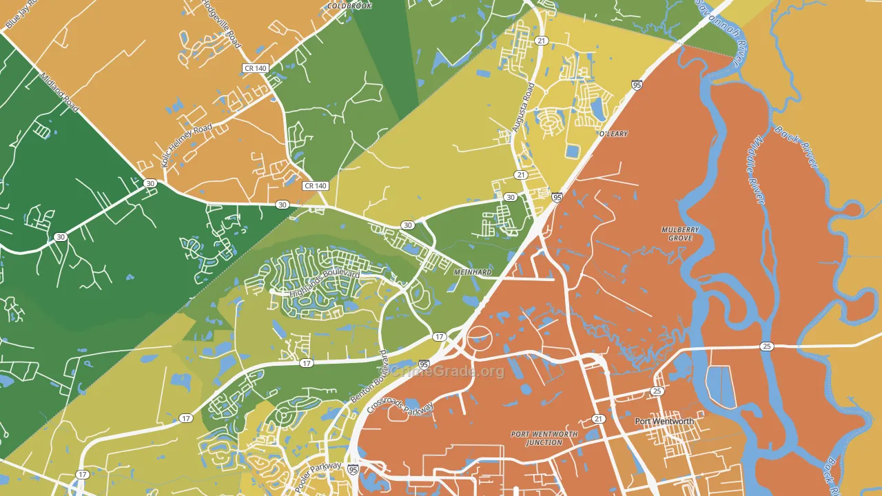 Port Wentworth, GA Map of Vehicle Theft Rates