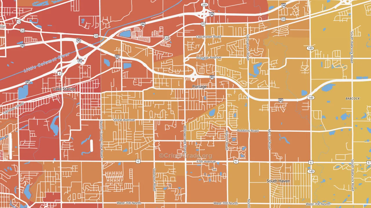 Portage, IN Map of Vehicle Theft Rates