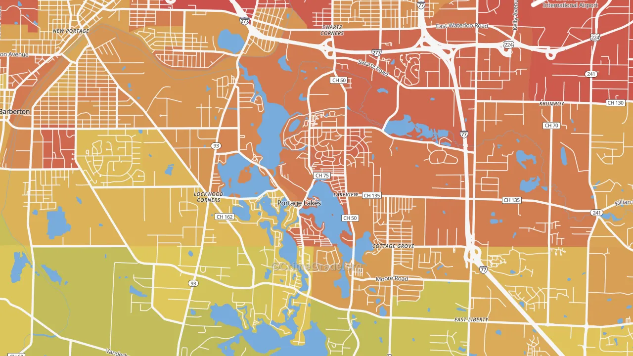 Portage Lakes, OH Map of Vehicle Theft Rates