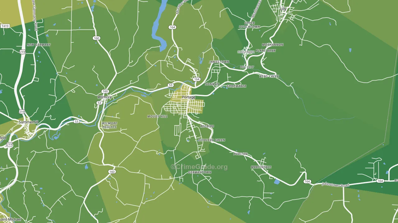 Portage, PA Map of Vehicle Theft Rates