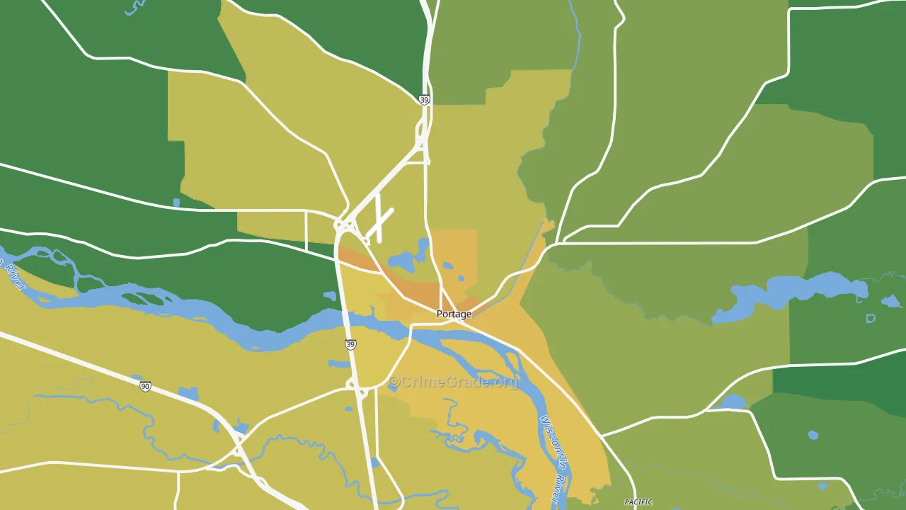 Portage, WI Map of Vehicle Theft Rates