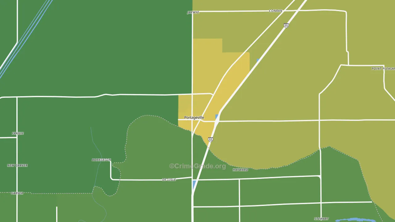 Portageville, MO Map of Vehicle Theft Rates