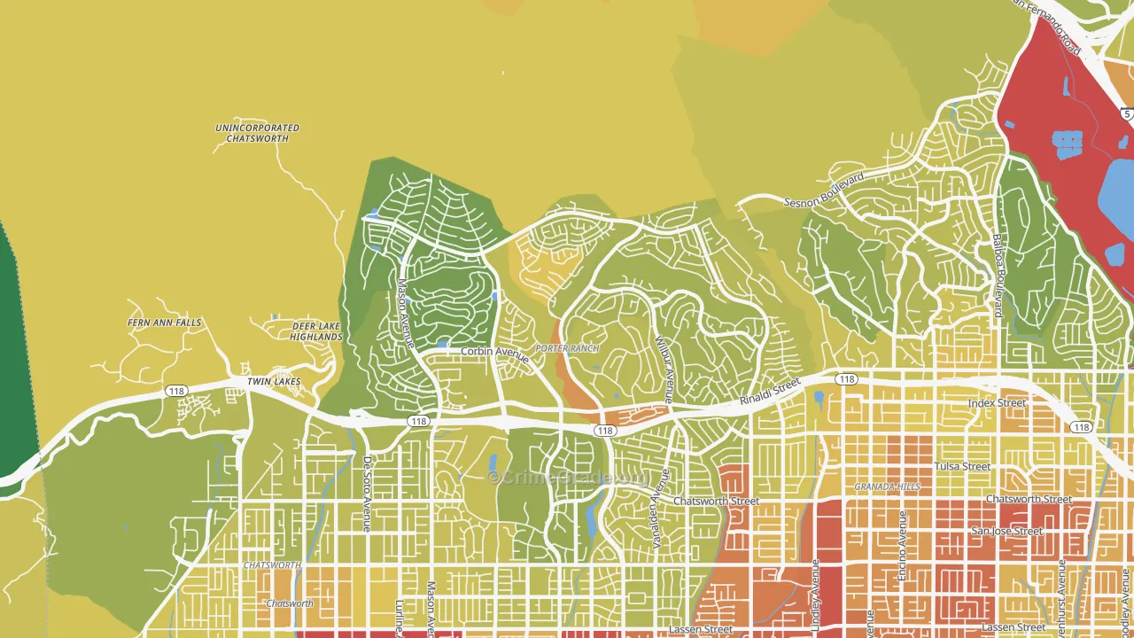 Portar Ranch, Northridge, CA Map of Vehicle Theft Rates