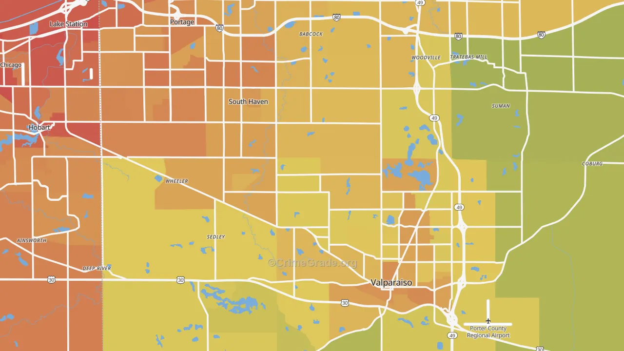 Porter County, IN Map of Vehicle Theft Rates