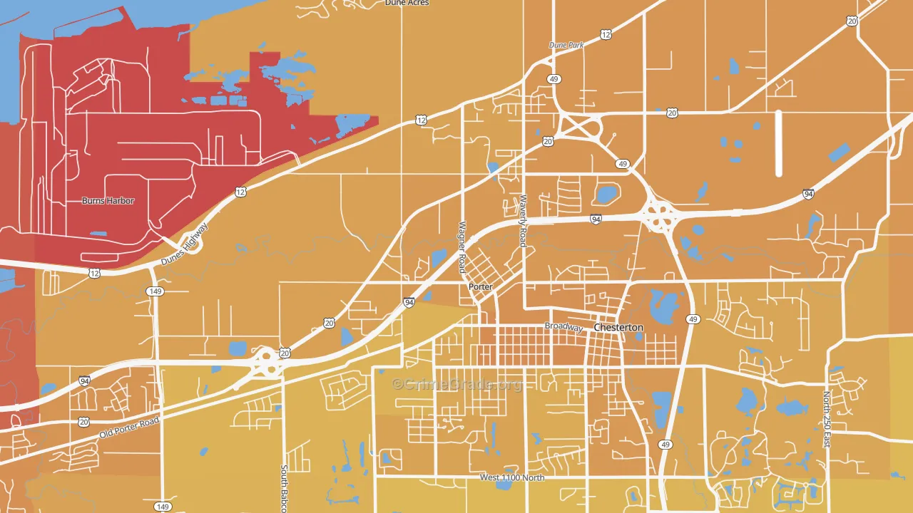 Porter, IN Map of Vehicle Theft Rates