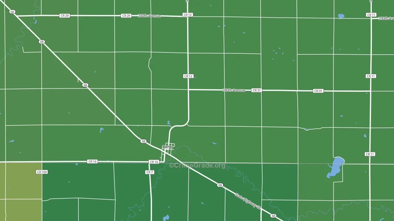 Porter, MN Map of Vehicle Theft Rates