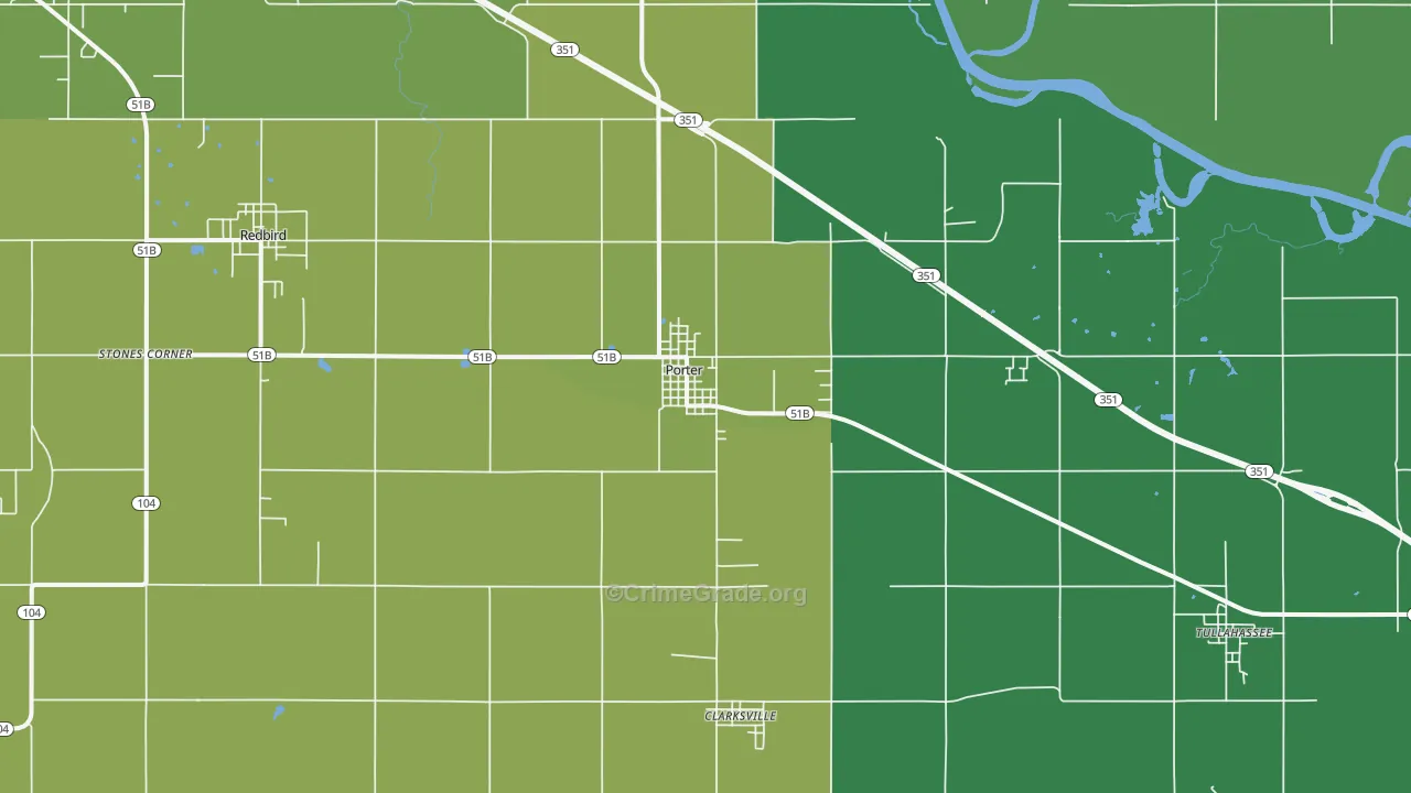 Porter, OK Map of Vehicle Theft Rates