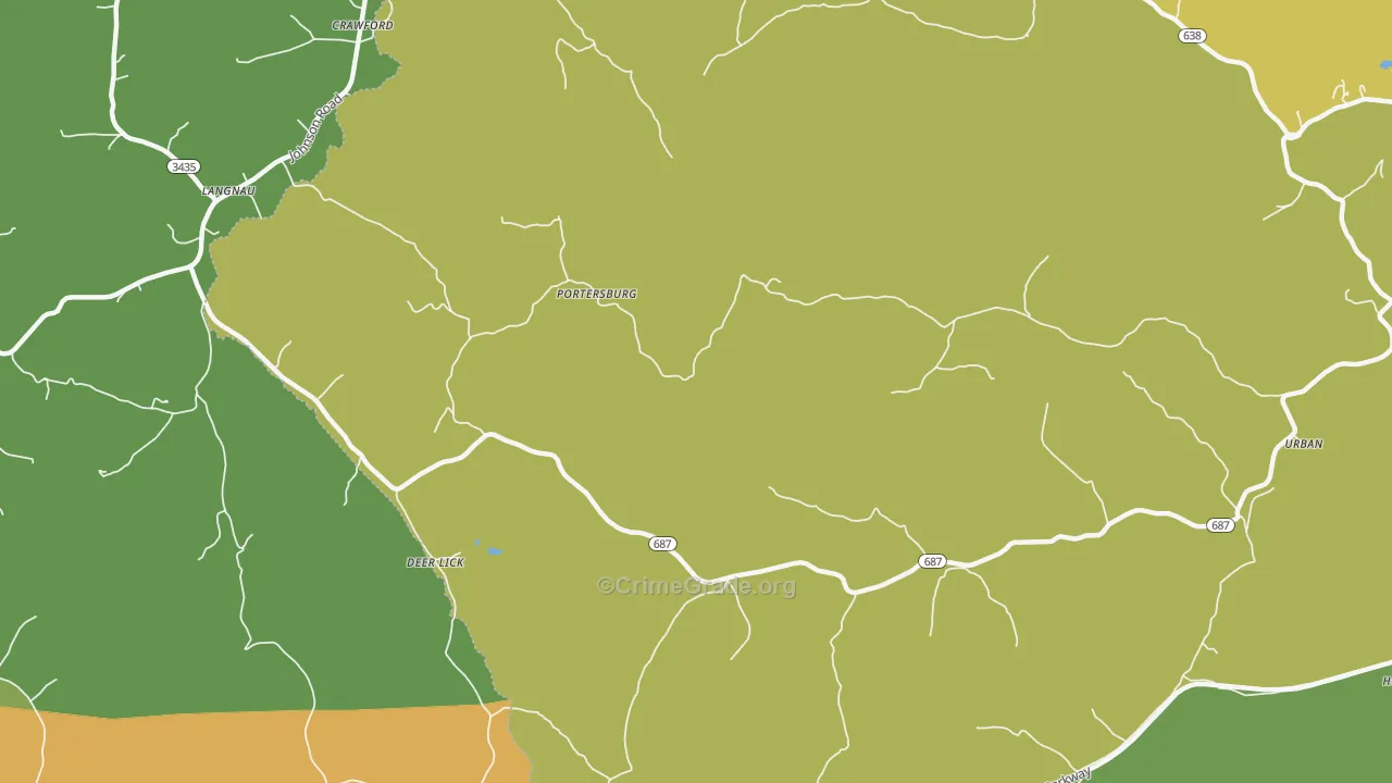 Portersburg, KY Map of Vehicle Theft Rates