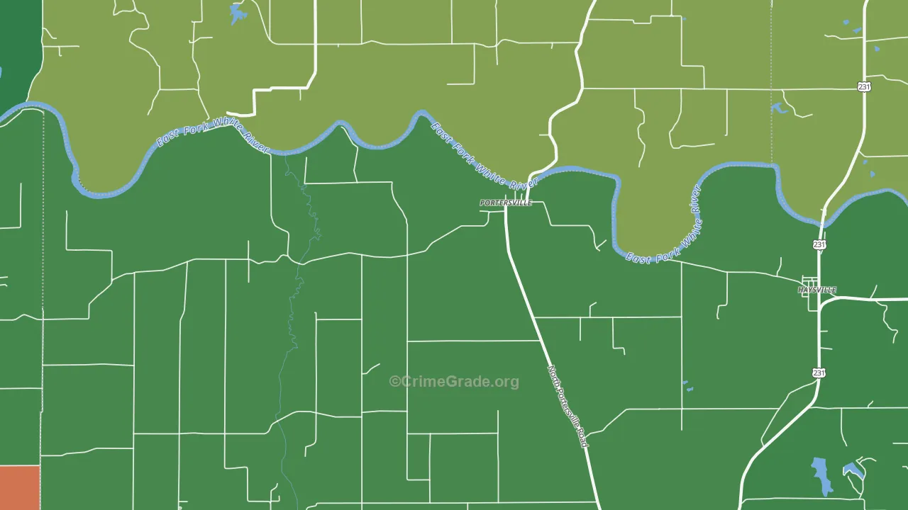 Portersville, IN Map of Vehicle Theft Rates