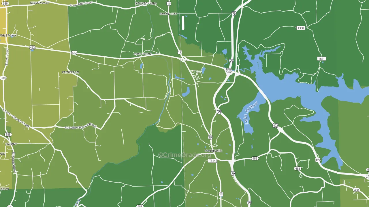 Portersville, PA Map of Vehicle Theft Rates