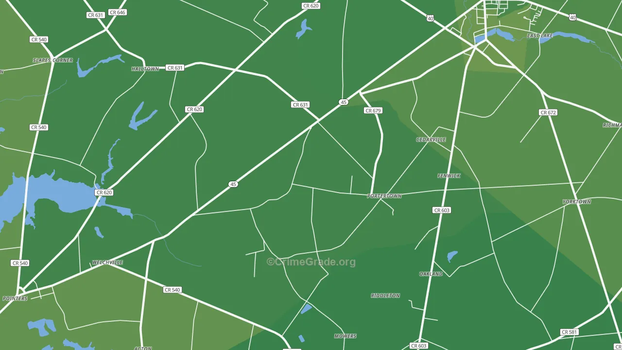 Portertown, NJ Map of Vehicle Theft Rates