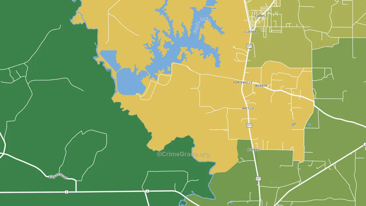Porterville, LA Map of Vehicle Theft Rates