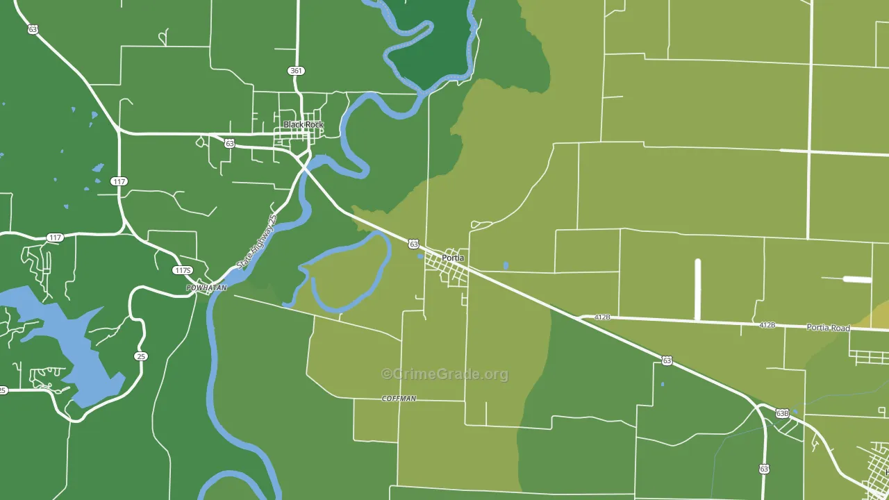 Portia, AR Map of Vehicle Theft Rates