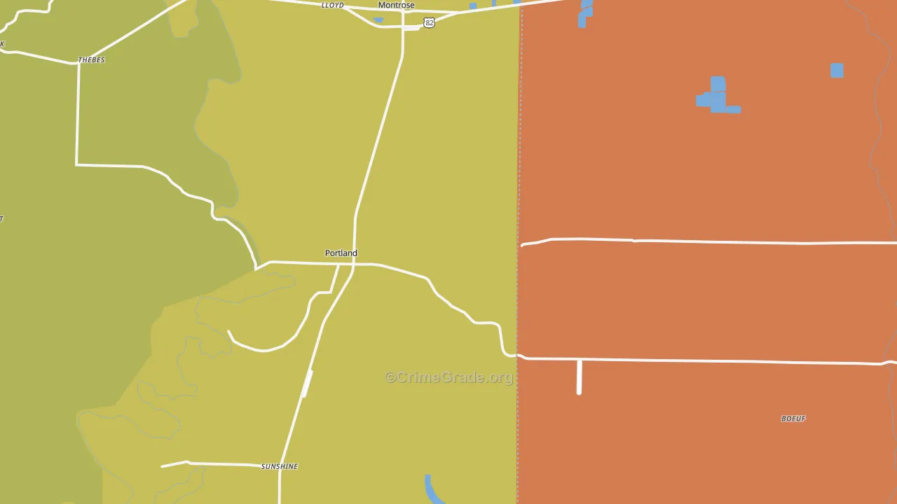 Portland, AR Map of Vehicle Theft Rates
