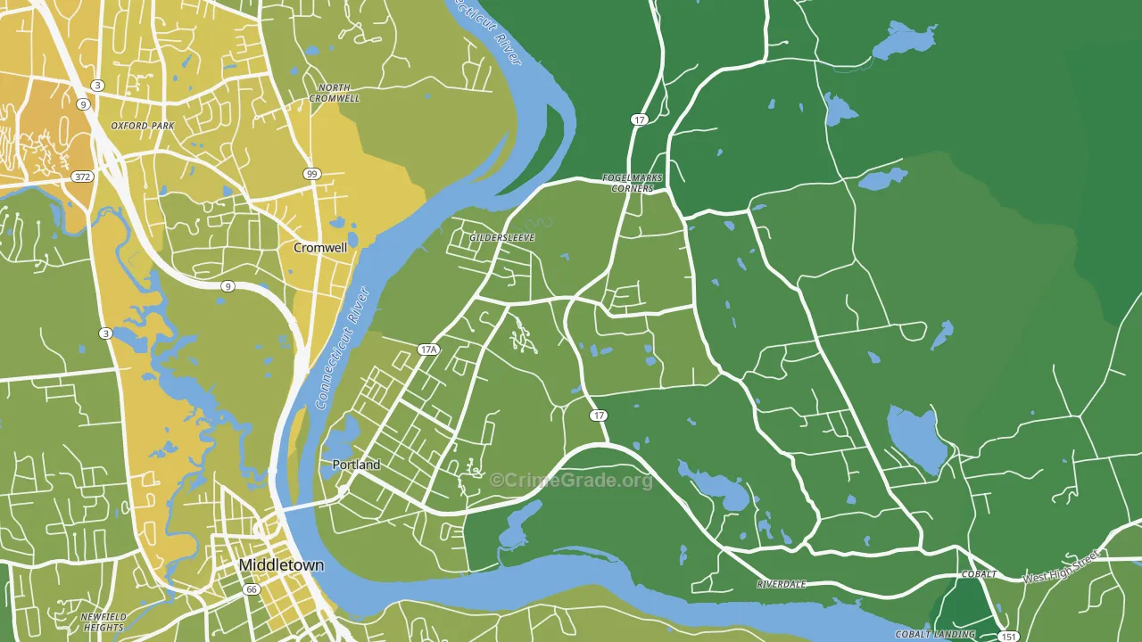 Portland, CT Map of Vehicle Theft Rates