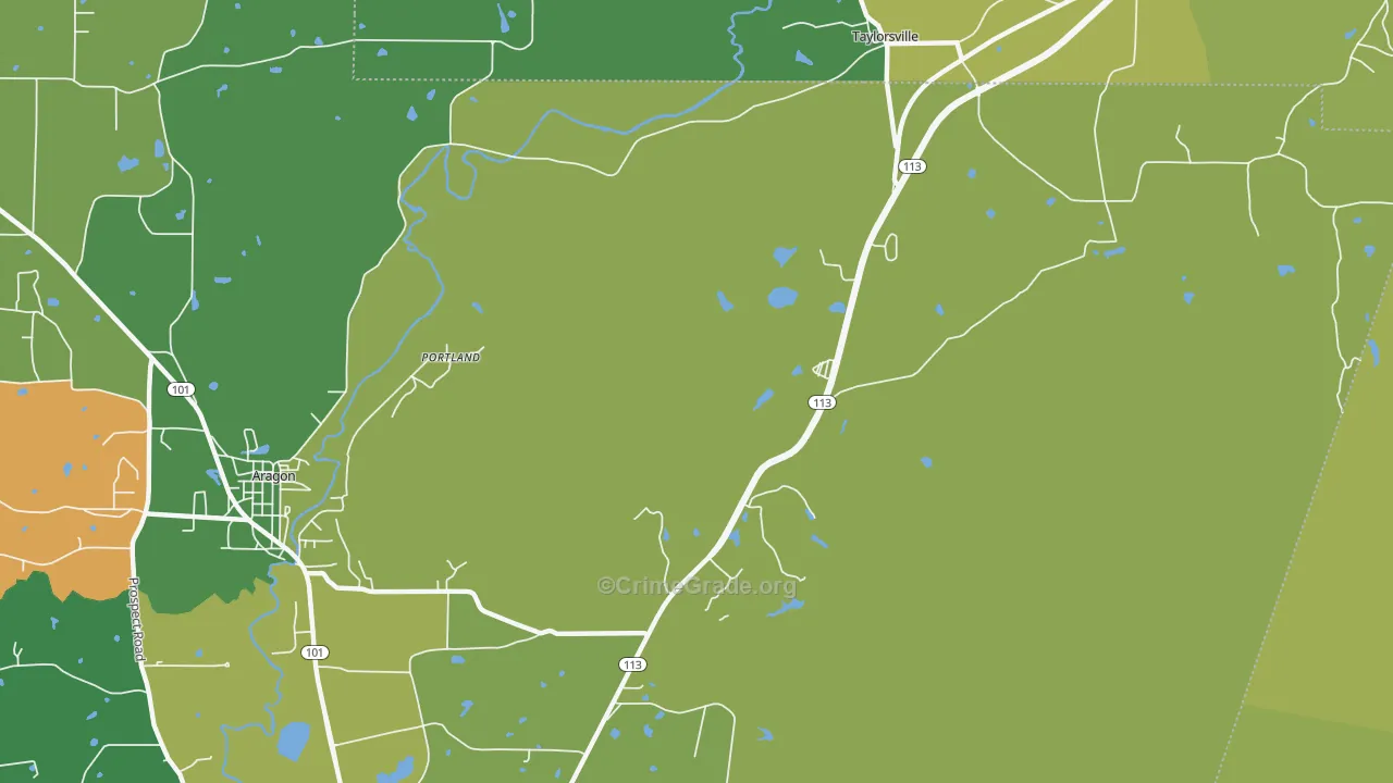 Portland, GA Map of Vehicle Theft Rates