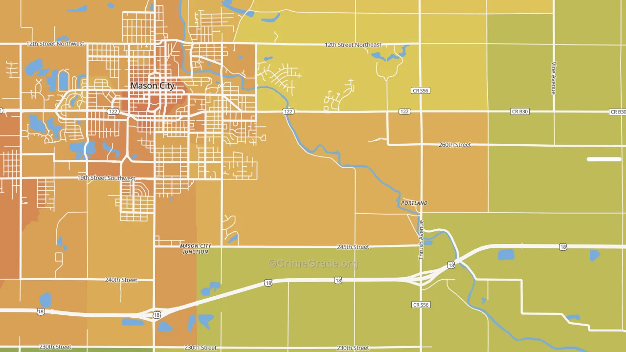 Portland, IA Map of Vehicle Theft Rates